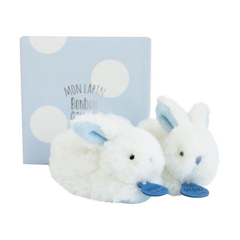 DOUDOU ET COMPAGNIE Lapin - Coffret chaussons avec hochet Bleu 0-6 mois