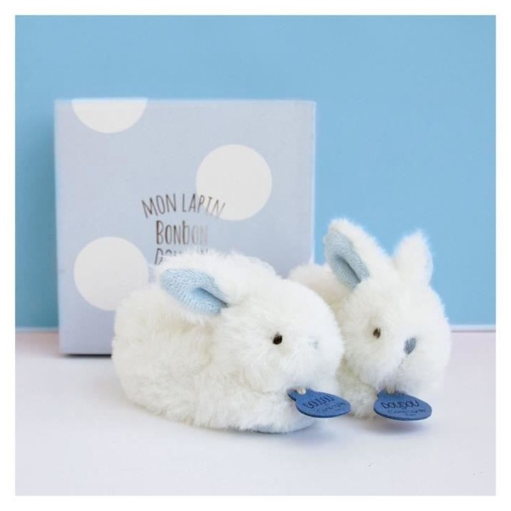 DOUDOU ET COMPAGNIE Lapin - Coffret chaussons avec hochet Bleu 0-6 moi