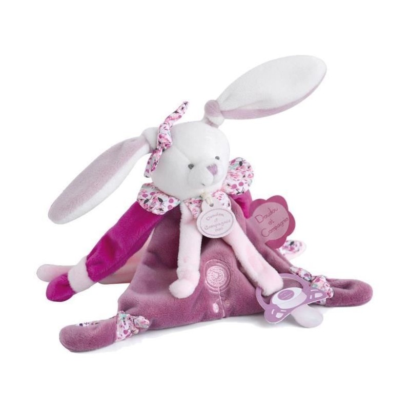 DOUDOU ET COMPAGNIE Cerise et Petit Chou - Attache-sucette Velcro Cerise Le Lapin