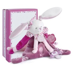 DOUDOU ET COMPAGNIE Cerise et Petit Chou - Attache-sucette Velcro Cerise Le Lapin