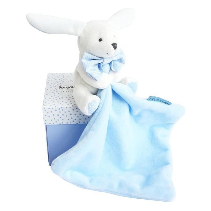 DOUDOU ET COMPAGNIE Lapin Mouchoir - Doudou Bleu Boîte Fleur