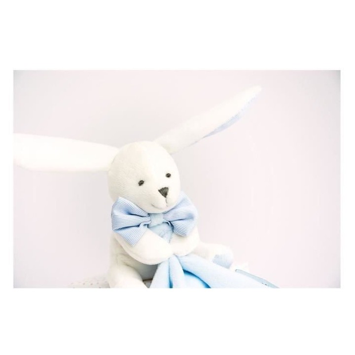 DOUDOU ET COMPAGNIE Lapin Mouchoir - Doudou Bleu Boîte Fleur