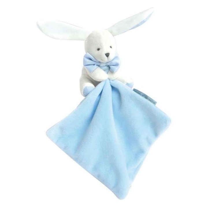 DOUDOU ET COMPAGNIE Lapin Mouchoir - Doudou Bleu Boîte Fleur