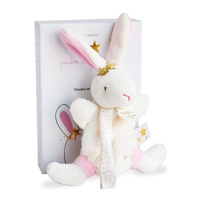 DOUDOU ET COMPAGNIE Lapin Fleurs - Doudou avec attache tétine