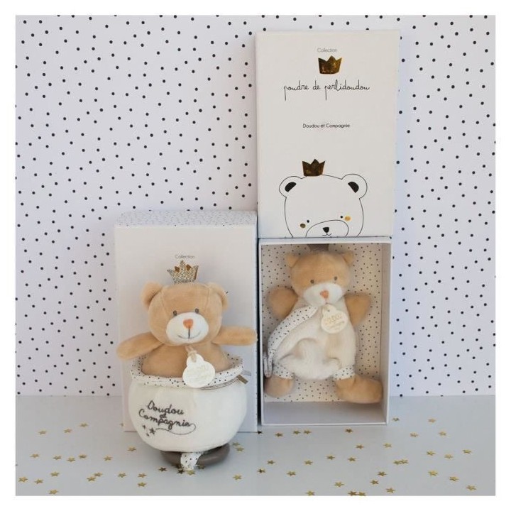 DOUDOU ET COMPAGNIE Ours petit roi - Doudou avec attache tétine
