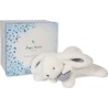 Doudou et Compagnie - Peluche Lapin -25 cm - Lapin Pompon Blanc/Bleu -  Jolie Boîte Cadeau - Happy Glossy - Happy Doudou To You