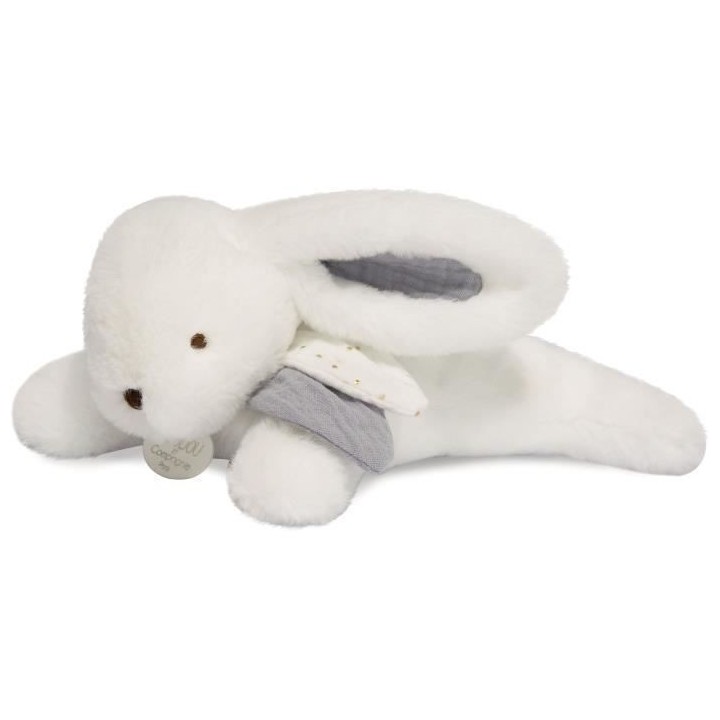 Doudou et Compagnie - Peluche Lapin -25 cm - Lapin Pompon Blanc/Bleu -