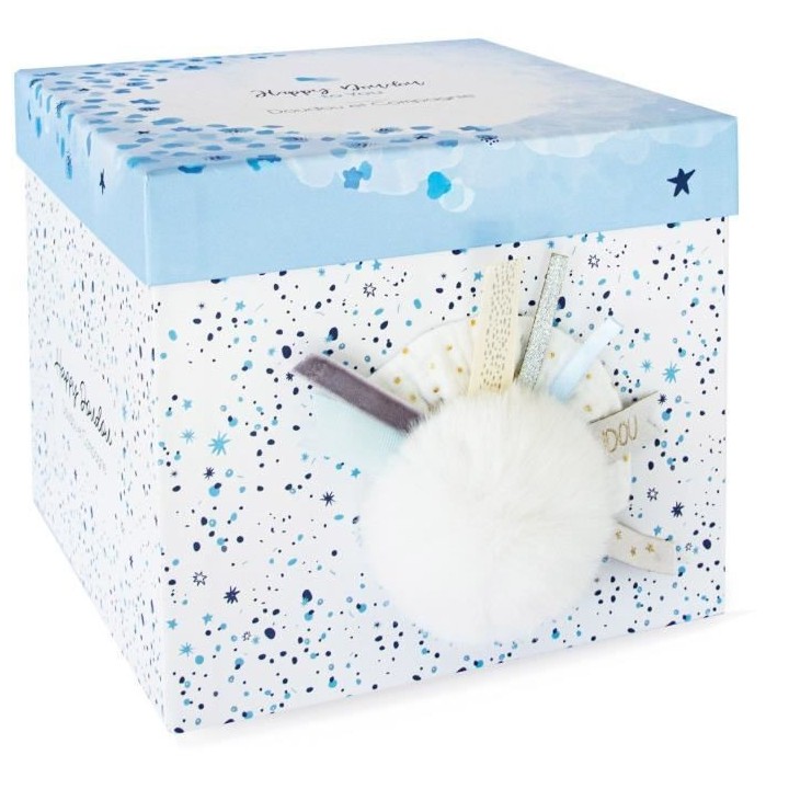 Doudou et Compagnie - Peluche Lapin -25 cm - Lapin Pompon Blanc/Bleu -