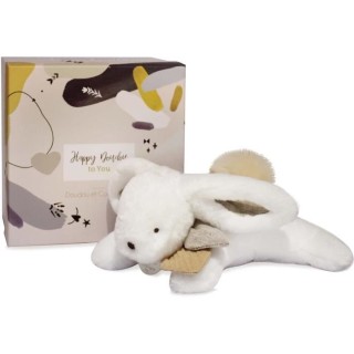 Doudou et Compagnie - Peluche Lapin -25 cm - Blanc/Sable - Lapin Pompo