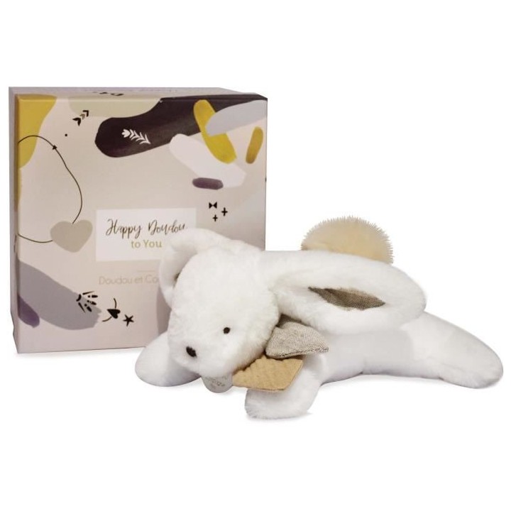 Doudou et Compagnie - Peluche Lapin -25 cm - Blanc/Sable - Lapin Pompo