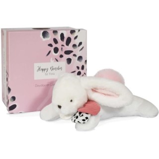 Doudou et Compagnie - Peluche Lapin - 25 cm - Lapin Pompon Blanc/Rose