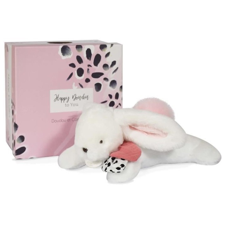 Doudou et Compagnie - Peluche Lapin - 25 cm - Lapin Pompon Blanc/Rose