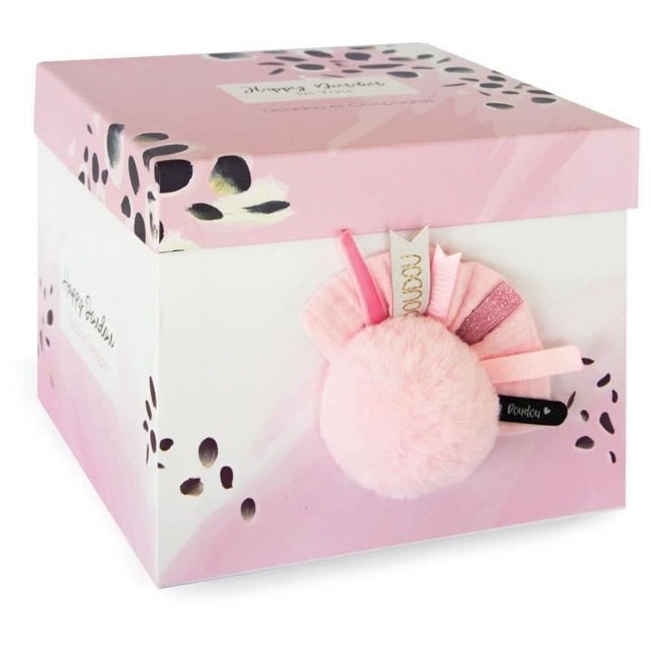 Doudou et Compagnie - Peluche Lapin - 25 cm - Lapin Pompon Blanc/Rose