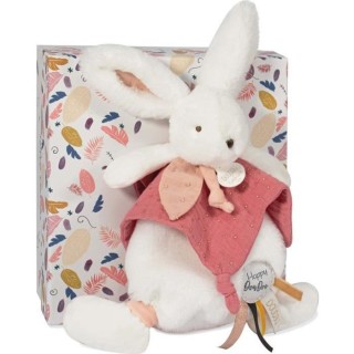 Doudou et Compagnie - Doudou Lapin - 25 cm - Lapin Pompom Blanc/Terrac