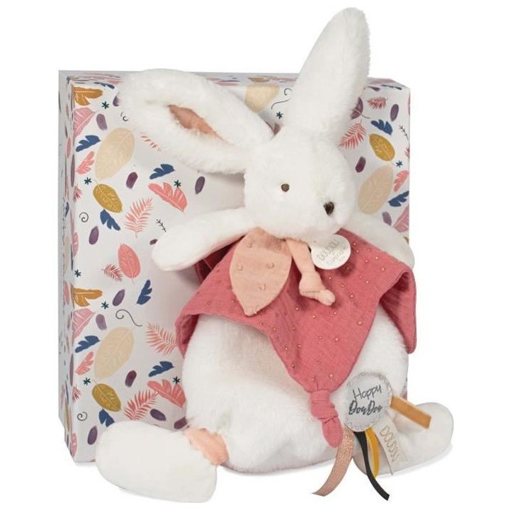 Doudou et Compagnie - Doudou Lapin - 25 cm - Lapin Pompom Blanc/Terrac