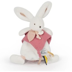 Doudou et Compagnie - Doudou Lapin - 25 cm - Lapin Pompom Blanc/Terracotta - Idée Cadeau - Happy Boho - Happy Doudou To You