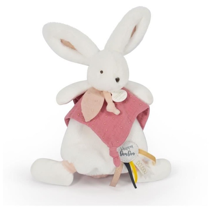 Doudou et Compagnie - Doudou Lapin - 25 cm - Lapin Pompom Blanc/Terrac