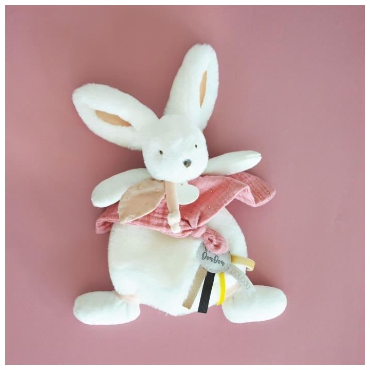 Doudou et Compagnie - Doudou Lapin - 25 cm - Lapin Pompom Blanc/Terrac