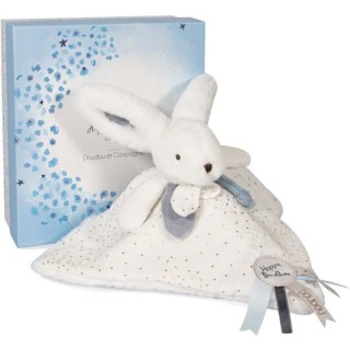 Doudou et Compagnie - Doudou Lapin - 25 cm - Blanc/Bleu - Lapin Pompon