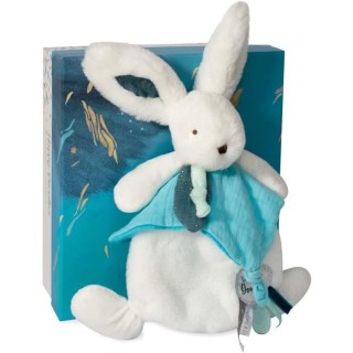 Doudou et Compagnie - Doudou Lapin -25 cm - Blanc/Bleu Paon - Lapin Po