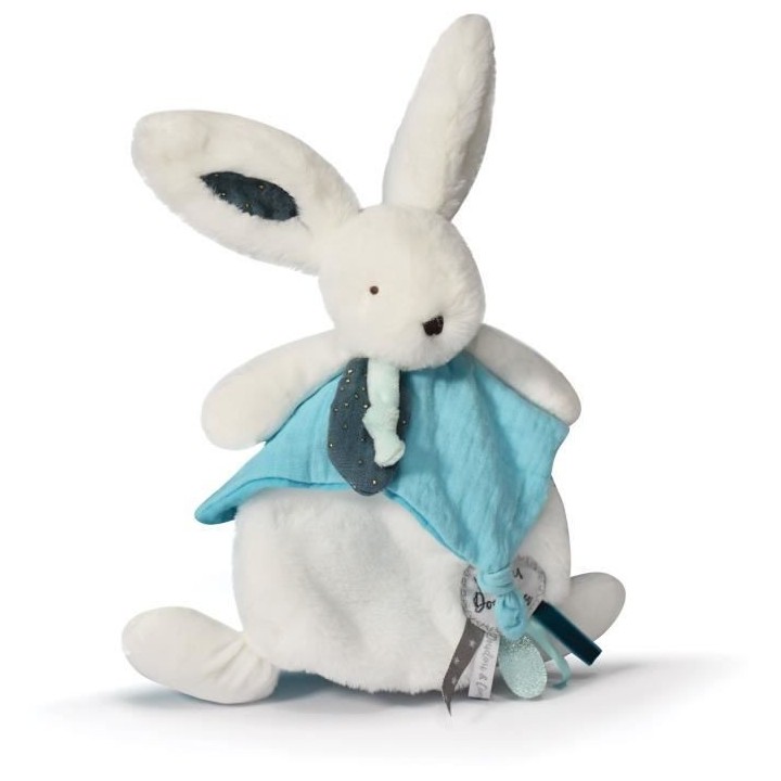 Doudou et Compagnie - Doudou Lapin -25 cm - Blanc/Bleu Paon - Lapin Po