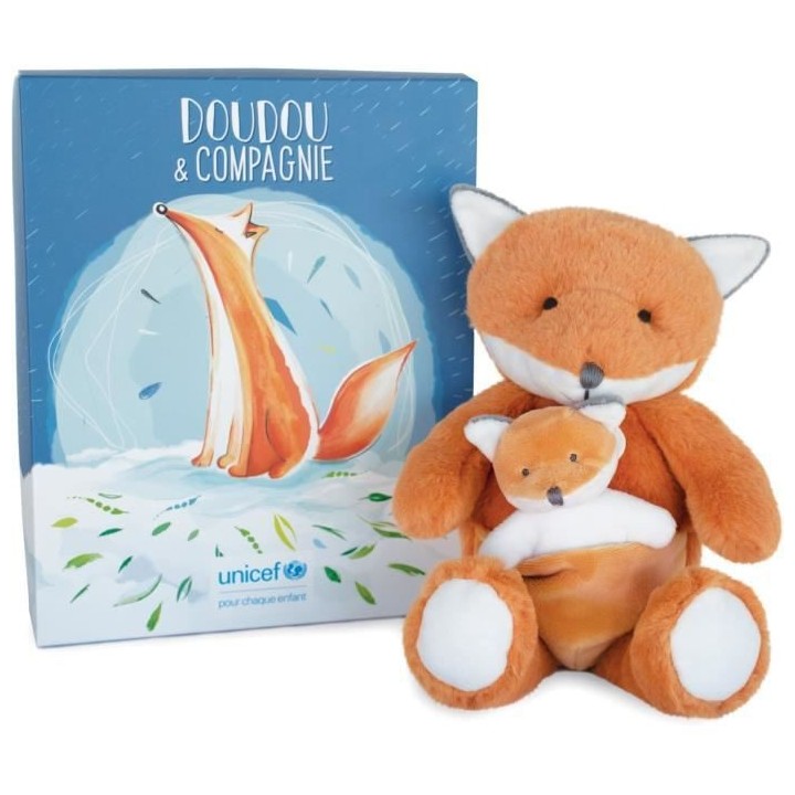 Doudou et Compagnie -UNICEF BEBE et MOI - Renard - 25 cm - Orange - bo