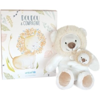 Doudou et Compagnie -UNICEF BEBE et MOI - Lion - 25 cm - Beige - Boite