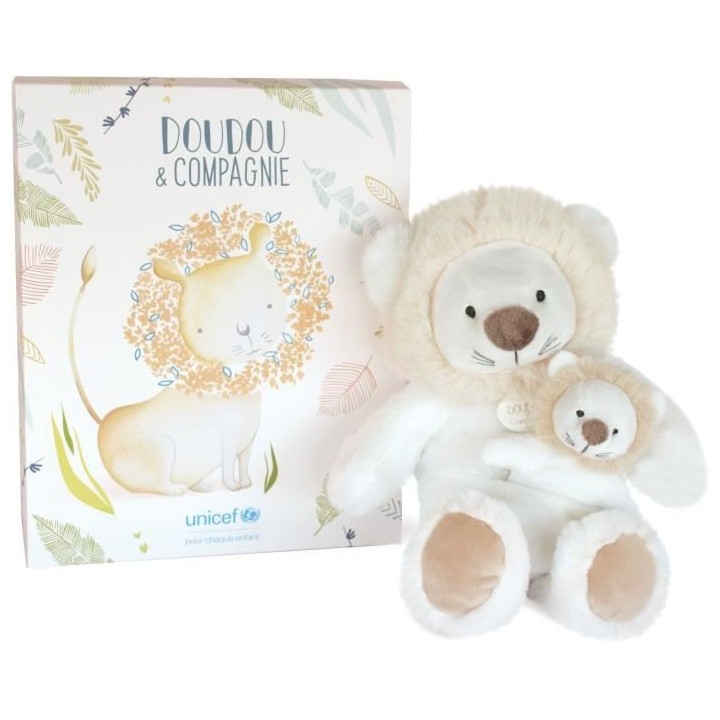 Doudou et Compagnie -UNICEF BEBE et MOI - Lion - 25 cm - Beige - Boite