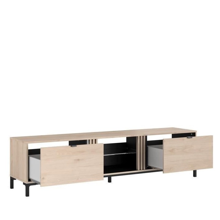 PARISOT Meuble TV tablette en verre 2 portes - Décor Chene Jackson et