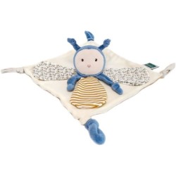 Doudou et Compagnie - Doudou Plat - Doudou Bio Abeille - 25 cm - Bleu/Jaune - Cadeau de Naissance - Pollen L'Abeille Bio - DC384