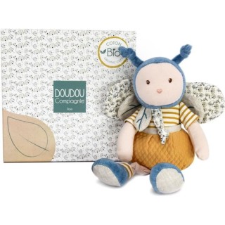 Doudou et Compagnie - Peluche Bio Abeille - 25 cm - Bleu/Jeune - Jolie
