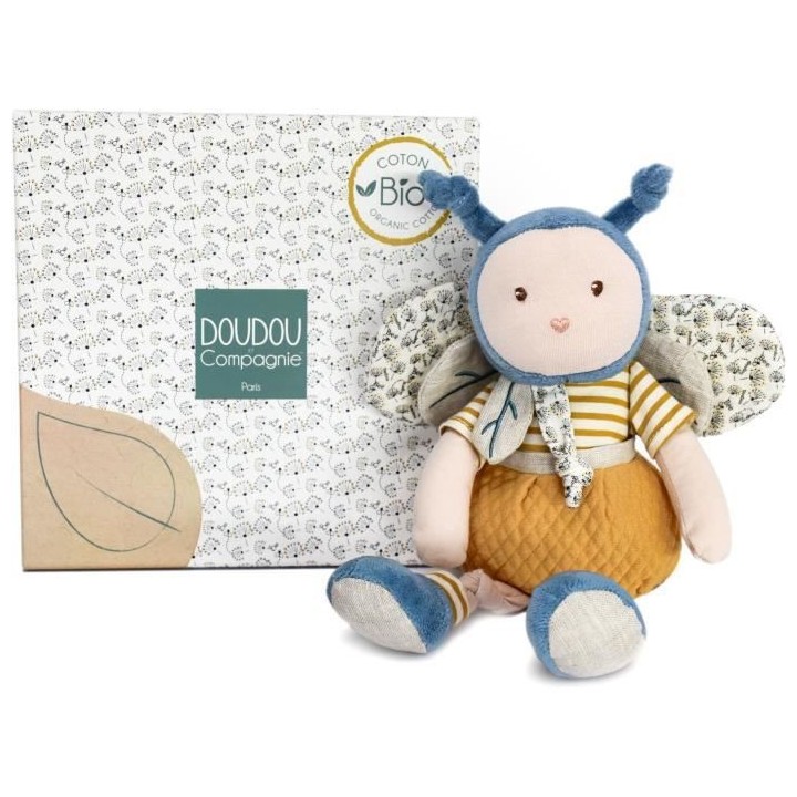 Doudou et Compagnie - Peluche Bio Abeille - 25 cm - Bleu/Jeune - Jolie