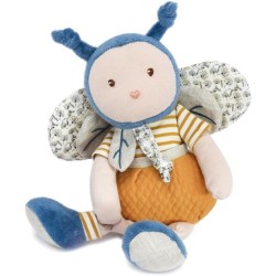 Doudou et Compagnie - Peluche Bio Abeille - 25 cm - Bleu/Jeune - Jolie Boîte - Cadeau de Naissance - Pollen L'Abeille Bio - DC3