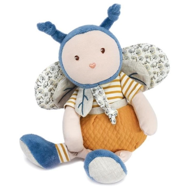 Doudou et Compagnie - Peluche Bio Abeille - 25 cm - Bleu/Jeune - Jolie