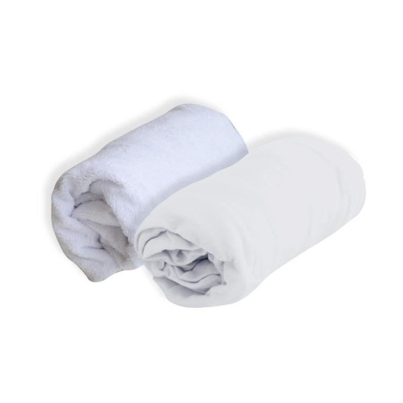 DOMIVA Drap housse + Alese Uni - 100% Coton - Traité Sanitized - Blanc - 60 x 120 cm