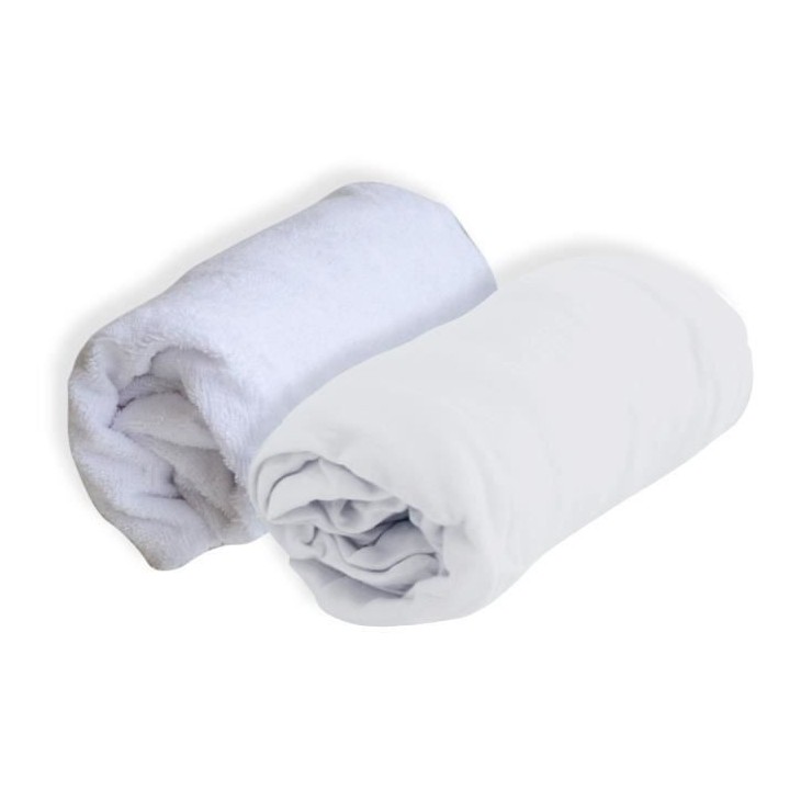 DOMIVA Drap housse + Alese Uni - 100% Coton - Traité Sanitized - Blan
