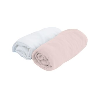 DOMIVA Lot 2 Draps housse Uni - Jersey - oeko-Tex - Blanc/Rose - 70 x