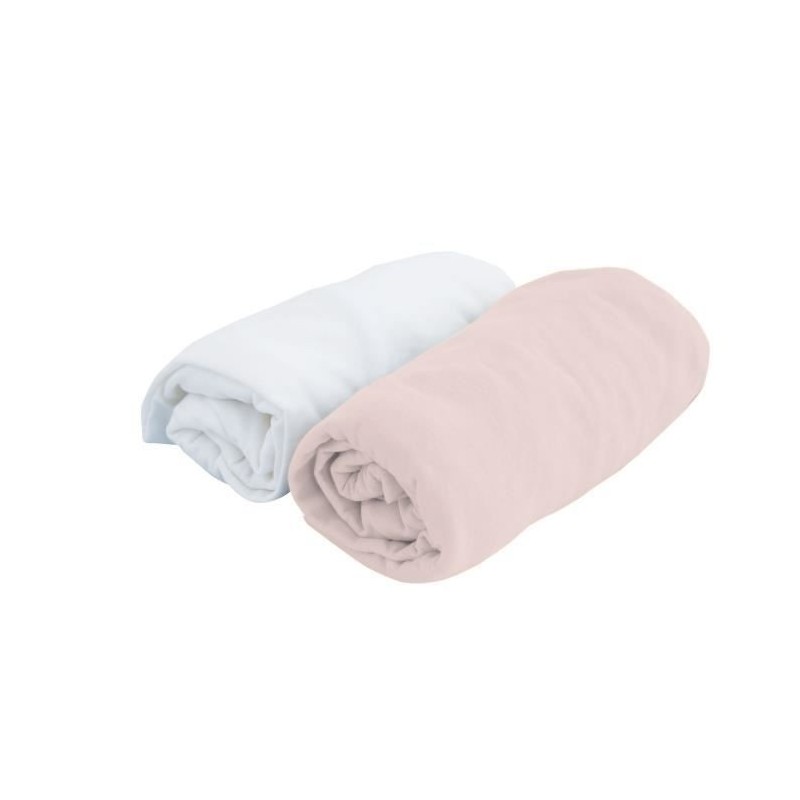 DOMIVA Lot 2 Draps housse Uni - Jersey - oeko-Tex - Blanc/Rose - 70 x 140 cm