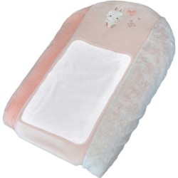 DOMIVA Matelas a langer Lapinou - Coton/Polyester - + 2 éponges - Blanc/rose - 50 x 75 cm