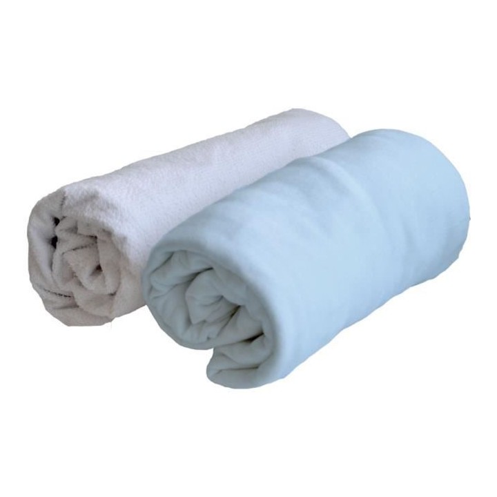 DOMIVA Drap housse + Alese Uni - 100% Coton - Traité Sanitized - Bleu