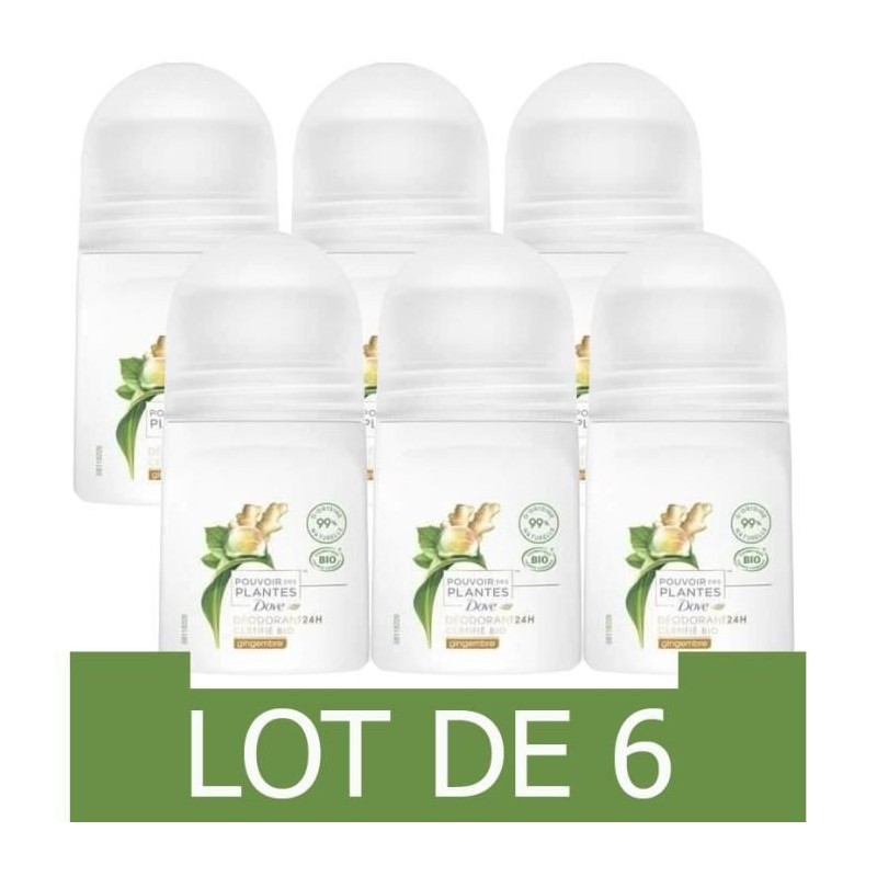 [Lot de 6] DOVE Déodorant Bille Bio Gingembre - Femme - 50 ml