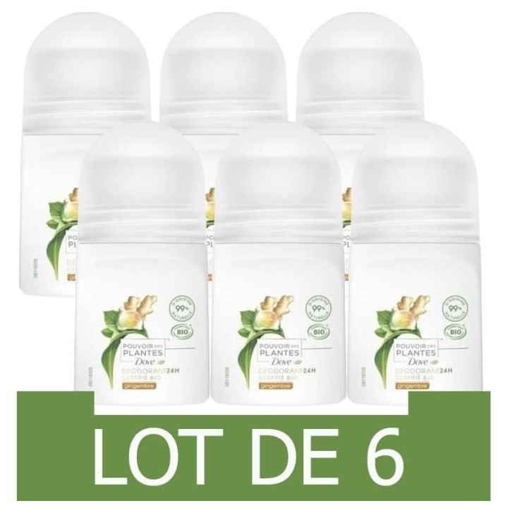 [Lot de 6] DOVE Déodorant Bille Bio Gingembre - Femme - 50 ml