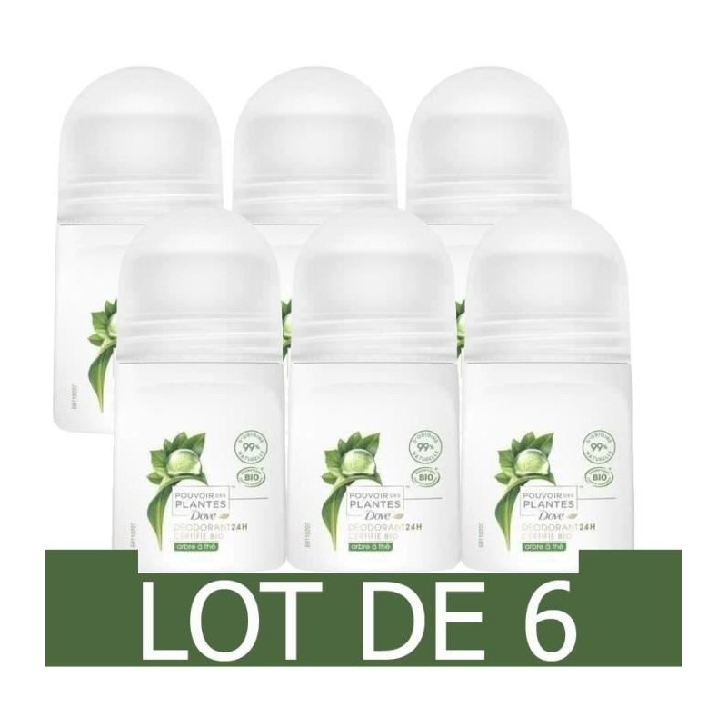 [Lot de 6] DOVE Déodorant Bille Bio Senteur Arbre a Thé - Femme - 50 ml