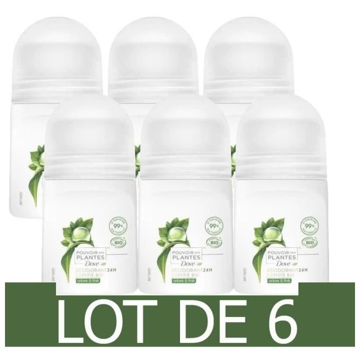 [Lot de 6] DOVE Déodorant Bille Bio Senteur Arbre a Thé - Femme - 50