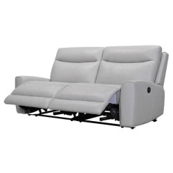 Canapé relax électrique - 3 places - DOVER - Cuir de vachette et port USB gris clair - L 196 x P 95 x H x 94 cm