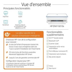 HP Envy 6010e Imprimante tout-en-un Jet d'encre couleur Copie Scan - Idéal pour la famille - 6 mois d'Instant ink inclus avec H