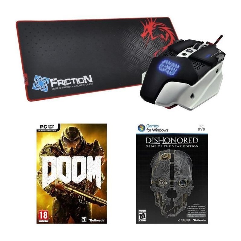 DRAGON WAR Pack : Souris Warlord + Tapis de souris Speed Edition + Jeu PC Doom + Jeu PC Dishonored GOTY