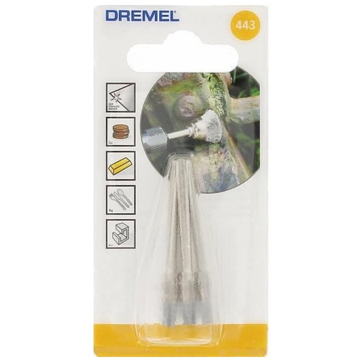 Lot de 3 Brosses DREMEL 443 (Bout en Acier, Ø 3.2mm, pour Nettoyer/Po