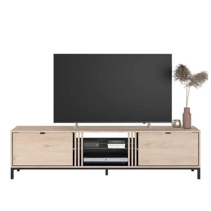 PARISOT Meuble TV tablette en verre 2 portes - Décor Chene Jackson et