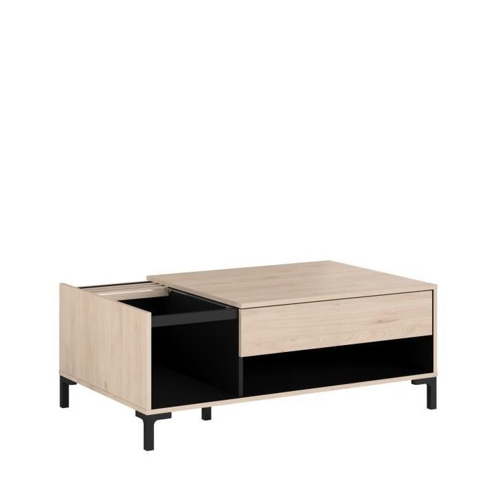 PARISOT Table basse plateau en verre 1 Tiroir - Décor Chene Jackson e